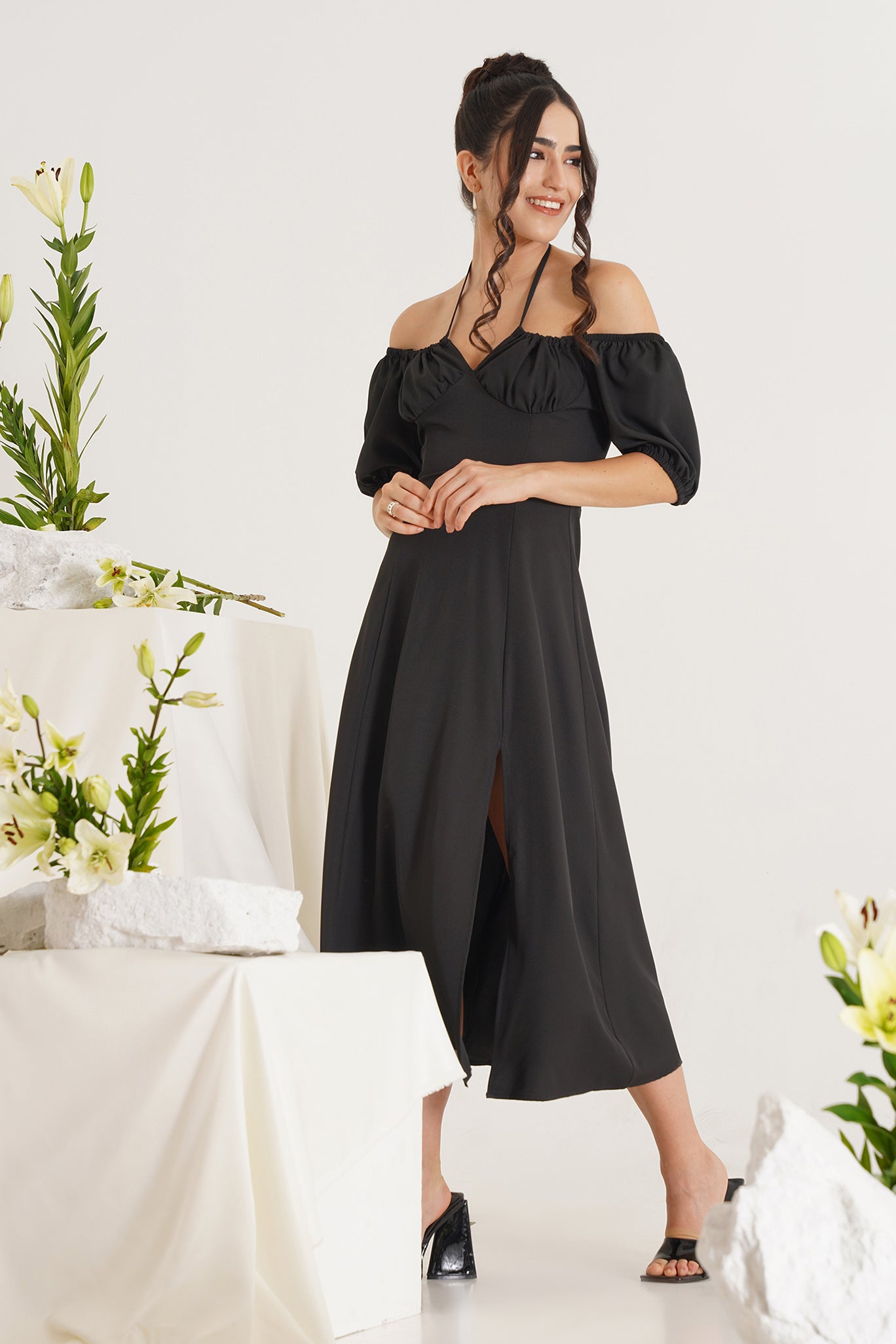 Lillian Off - Shoulder Slit Dress PRIZO